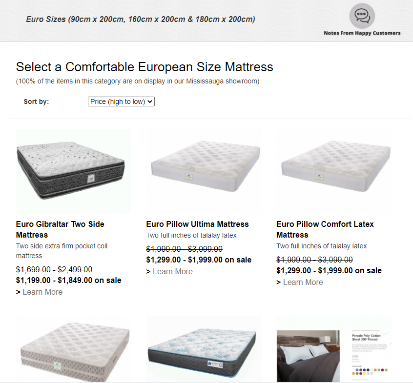 European sized mattresses for sale in Canada